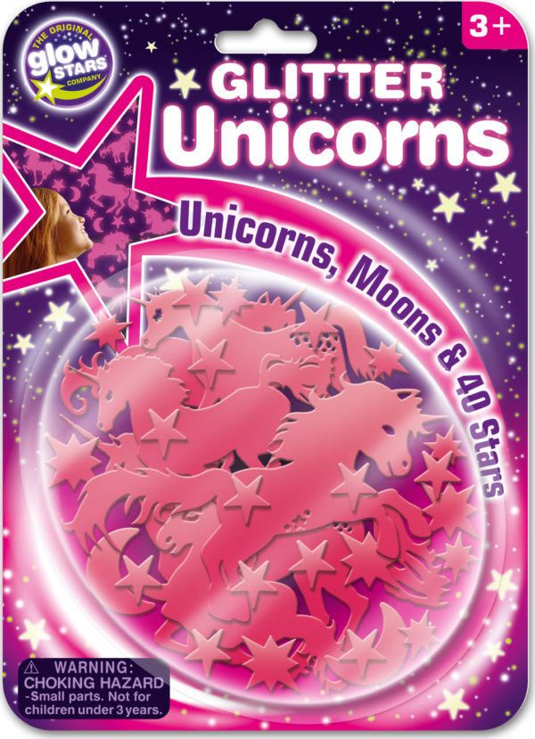 Pink Glitter Unicorns; Unicorns, Moons & 40 Stars