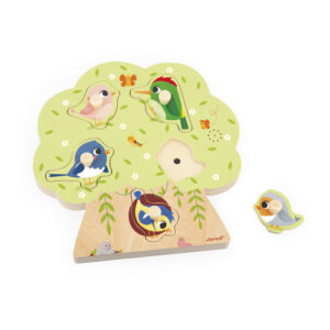 Janod chunky wooden bird sounds peg puzzle 5 pieces