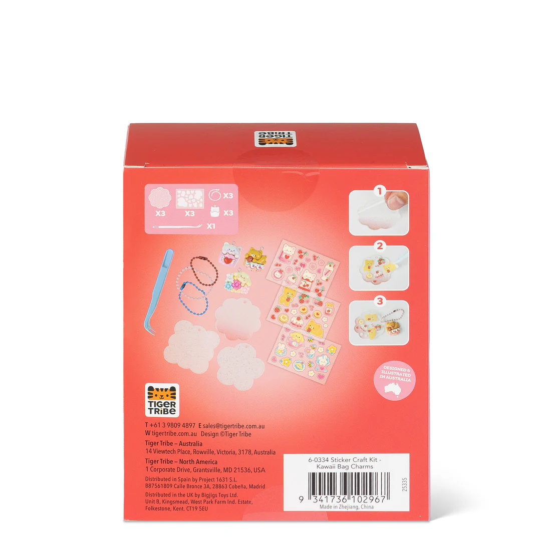 Sticker Craft Kit - Kawaii Bag Charms Tiger Tribe Arts and Crafts Kit