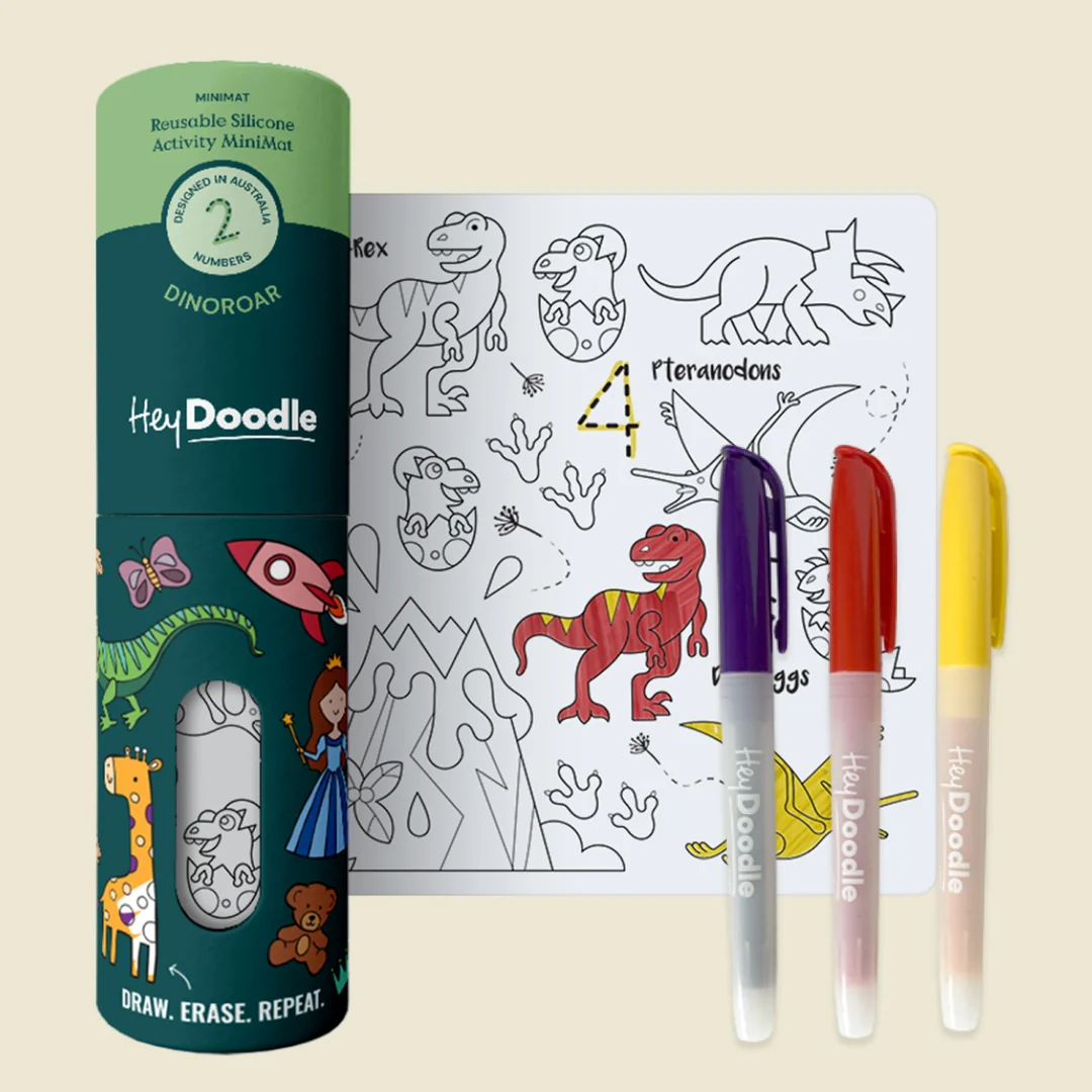 DinoRoar Mini Coloring & Doodle Mat Silicone coloring mat kit Hey Doodle