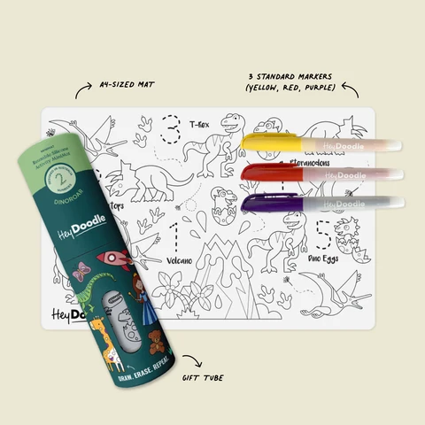 DinoRoar Mini Coloring & Doodle Mat Silicone coloring mat kit Hey Doodle