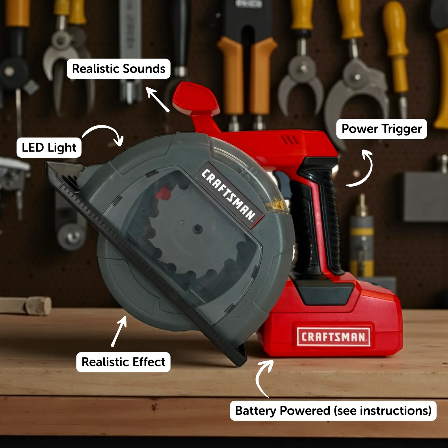 Craftsman Battery Powered Circular Saw Design Features. Toy Saw Without Packaging. Toy Circular Saw Toysmith Ages 3+