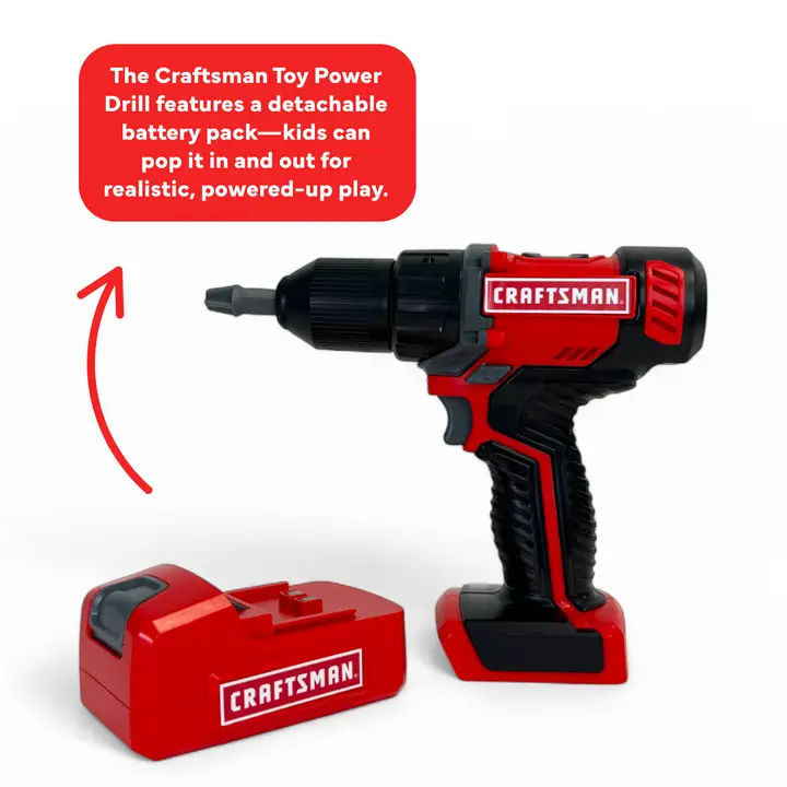 Craftsman Battery Powered Power Drill The Craftsman Toy Power Drill features a detachable battery pack-kids can pop it in and out for realistic, powered-up play. Toy Drill and Removable Battery
